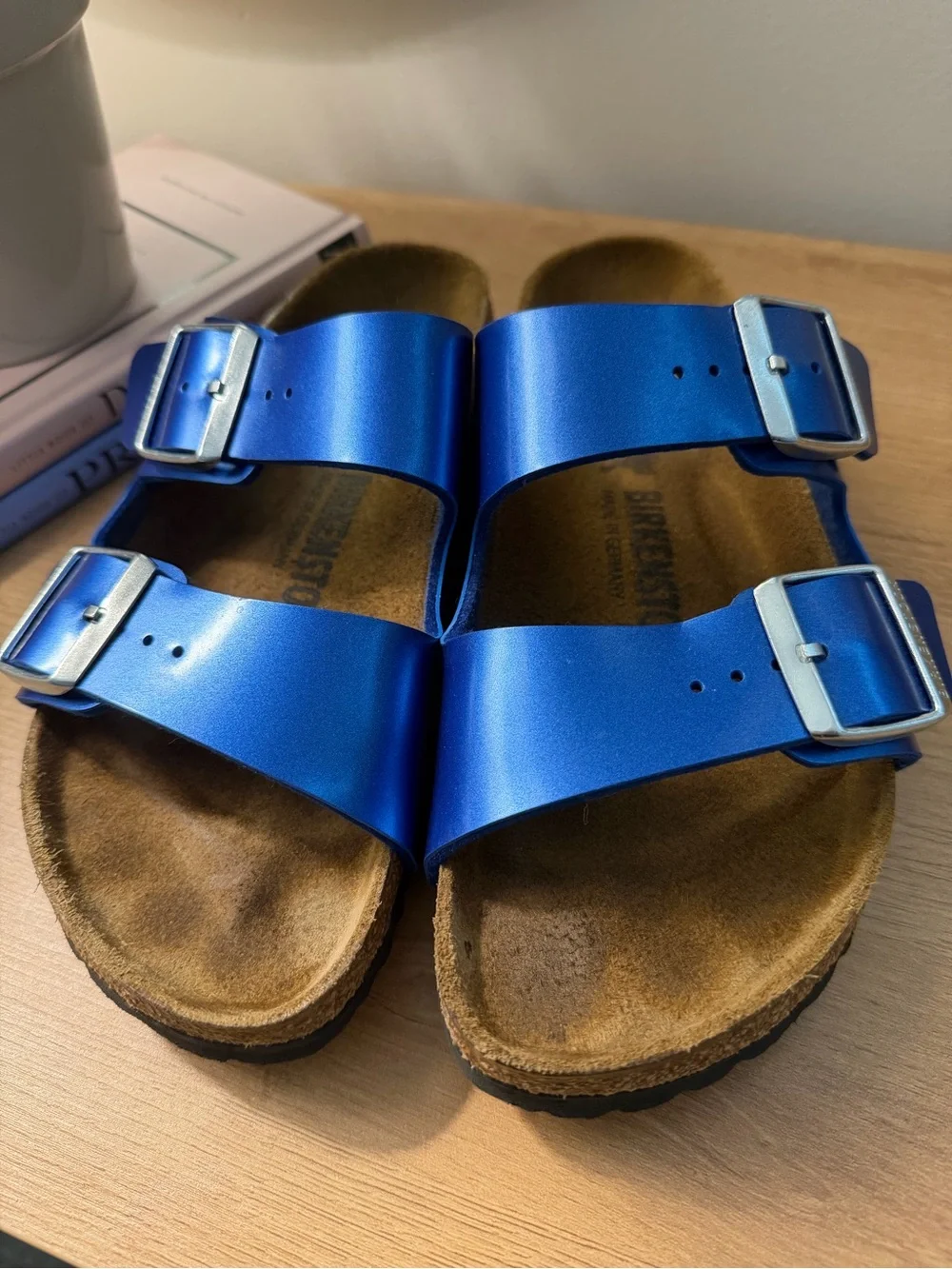 Birkenstock Metallic Blue Double Strap Sandals - Picture 1 of 10